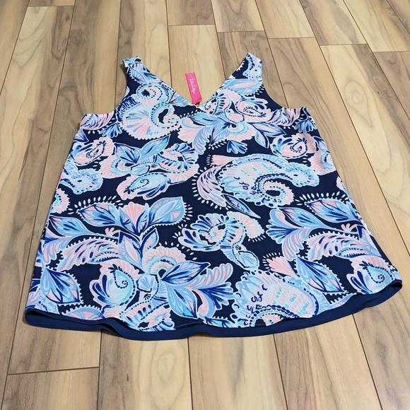 EUC! Lilly Pulitzer Florin Reversible Top High Tide Navy Holy Flockamolie Size S - Picture 11 of 14